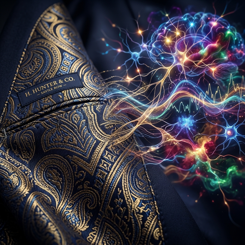 Luxury fabric blending with abstract representations of human emotions
